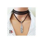 Siyah Süet - Tüy Kolye Ucu Kadın Choker Kolye BS5081