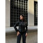 Siyah Suni Deri Fermuarlı Kadın Ceket - Süper Slim Fit