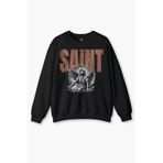 Siyah Sweat Saint Gothic Kutsal Melek Angle Basklı Bisiklet Yaka Sweatshirt Siyah