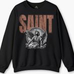 Siyah Sweat Saint Gothic Kutsal Melek Angle Basklı Bisiklet Yaka Sweatshirt