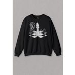 Siyah Sweatshirt Satranç Zeka Oyunu Şah Mat Vezir Chess Santranç Baskılı Unisex Sweat