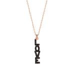 Siyah Taşlı Rose Altın Kaplamalı Love Yazılı Gümüş Kolye