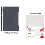 Siyah Telli Dosya Set 1 (5 Adet Siyah Telli Dosya + 50 Adet Poşet Dosya)