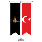 Siyah Tuğra Bayrağı ve Türkiye-Kırlangıç Saten T direk 2li Masa Bayrağı