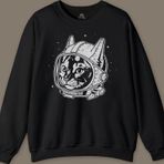 Siyah Unisex Kedi Kozmonot Meow Astronot Cat NASA Uzay Baskılı Sweatshirt