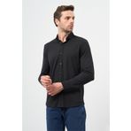 Siyah Uzun Kol Düz Örme Smart Düğmeli Yaka Classic Slim Fit Gömlek 1004245160
