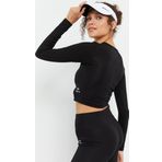 Siyah Uzun Kollu Dar Kalıp O Yaka Kadın Crop Top T-Shirt - 97150