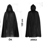 Siyah Uzun Pelerin 120 cm Kapüşonlu – Cosplay ve Parti Kostümü - Çok Renkli