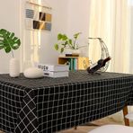 Siyah ve Beyaz Izgara Pamuklu Keten Masa Örtüsü 140 x 300 cm - Yemek Kahve ve Bahçe Partileri için Şık Dikdörtgen Dekoratif Kılıf - Zarif Etkinlikler ve Ev Dekoru için Mükemmel