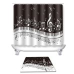 Siyah ve beyaz müzik notası duş perdesi modern romantik sanat siyah ve beyaz banyo kaymaz halı tuvalet örtüsü banyo paspası ve 12 kanca(Musical Notes,1pc)