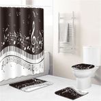 Siyah ve beyaz müzik notası duş perdesi modern romantik sanat siyah ve beyaz banyo kaymaz halı tuvalet örtüsü banyo paspası ve 12 kanca(Musical Notes,4pcs)