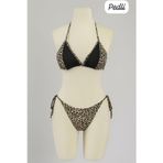 Siyah Ve Leopar Detaylı Yandan Bağlamalı Bikini Takımı