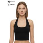 Siyah Viskon Halter Yaka Sırt Dekolteli Kadın Crop Atlet