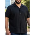 Siyah Viskon Havai Kısa Kollu Salaş Nefes Alan Apaş Yaka Battal Gömlek - 3XL