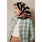 Siyah-Vizon Zebra Desen Twill İpek Eşarp