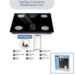 SİYAH YAĞ ÖLÇER AKILLI BLUETOOTH CAM BASKÜL PİLLİ 180KG/50GR 26X26CM 8-KİŞİ HAFIZA LCD EKRAN ℃ GÖSTERGE SBS-4470 (5264)