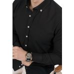 Siyah Yaka Düğmeli Keten Slimfit Hediye Kutulu Erkek Gömlek S