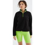 Siyah Yarım Fermuar Etek Ucu Büzgülü Dik Yaka Oversize Kadın Polar Sweatshirt - 97234