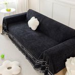 Siyah Yastık Koltuk Kılıfları, Şönil Koltuk Minderi Kılıfı İngilizce Mektuplar Baskılı Düz Renk Saçaklı 1 Kişilik (180X200CM)