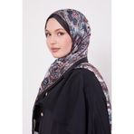 Siyah-Yeşil Karışık Desenal Hint İpeği Şal