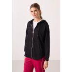 Siyah Yumuşak Dokulu Kapüşonlu Oversize Kadın Tunik Sweatshirt - 97302