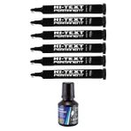 Siyah Yuvarlak Uçlu Markör Permanent Kalem 6 Adet Hı-text Marker Mürekkep Siyah 30 Ml 1 Adet Brons Koli Kalemi