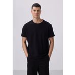 Siyah Yüzeyi Dokulu Rahat Form Basic Erkek T-Shirt - 88436