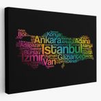 Siyah Zemin İller ve İlçeler Türkiye Haritası Renkli Dekoratif Kanvas Tablo, Duvar Dekoru 1016