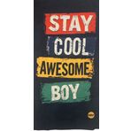 Siyah Zemin Üzerine Renkli Yazılı, Stay Cool Awesome Boy Desenli, Çok Amaçlı Boyunluk Buff Bandana Saç Bandı Maske Balaklava Toka