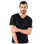 Siyah%100 Pamuklu, V Yaka Kısa Kollu Erkek Penye Fanila, T-shirt, Atlet, 2XL, LX203-198IGP101074