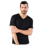 Siyah%100 Pamuklu, V Yaka Kısa Kollu Erkek Penye Fanila, T-shirt, Atlet, S, LX203-198IGP101070