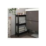 (Sıyah)Tekerlekli Dikdortgen 3 Katli Raf Unitesi - Banyo Mutfak Duzenleyici Organizer