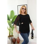 Siyezen Büyük Beden Kolları Tül Gold Broşlu Siyah Abiye Bluz