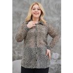 Siyezen Büyük Beden Leopar Desen Şifon Gömlek