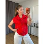 Size Özgü Kırmızı Düğme Detay Yelek Gömlek