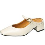 SJJH Mary Jane Slip-On Kare Burunlu Bej Kadın Sandalet
