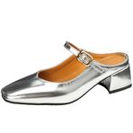 SJJH Mary Jane Slip-On Kare Burunlu Gümüş Kadın Sandalet