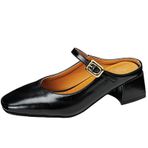 SJJH Mary Jane Slip-On Kare Burunlu Siyah Kadın Sandalet