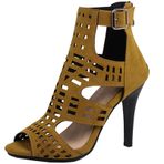SJJH Stiletto 10 cm Kahverengi Süslemeli Kadın Sandalet
