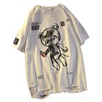 Skateboard Frog Kadın Gotik Tişört Y2K Harajuku Graphic Tops Cotton Anime Clothing, Beyaz, M