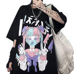 Skateboard Frog Kadın Yaz Gotik Tişört Anime Estetik Baskı Harajuku Moda Günlük Üstler, Black 3, L