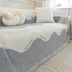 Skcess Gri Yastık Kılıfı, Şönil Yastık Kılıfları Dalga ve İngiliz Harfleri Püsküllü Baskılı 4 Kişilik (190 x 380 cm)