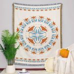Skcess Kanepe Örtüsü, Turuncu Mavi Polyester+Pamuklu Koltuk Yatak Örtüsü Etnik Stil Desenli Saçaklı 2 Kişilik (180X280CM)