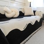 Skcess Siyah Yastık Kılıfları, Şönil Koltuk Minderi Kılıfları Dalga ve İngiliz Harfleri Püsküllü Baskılı 1 Kişilik (190 x 200 cm)