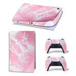 Skin Sticker for PS5 Digital Edition, Vinyl Decal Protective Wrap Cover for PS5 Digital Console and Controller (Pink White)