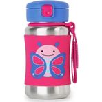 Skip Hop Pembe Mavi Kelebek Desenli Pipetli Paslanmaz Çelik Suluk