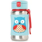 Skip Hop Zoo Paslanmaz Çelik Pipetli Suluk 350 ml Baykuş Desenli Günlük Kullanım İçin - Mavi - Kırmızı