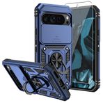 SKMY Pixel 9 Kılıf, Ekran Koruyucu ve Kamera Kapaklı Google Pixel 9 Pro Kılıf, [Askeri Sınıf] 16 ft.Drop Test Edilmiş Kılıf, Google Pixel 9 için Manyetik Destek Çubuğu Koruyucu Kılıf, Mavi