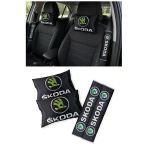 Skoda Araçlar İçin Seyahat Boyun Yastığı & Emniyet Kemer Kılıfı - Dijital Baskılı İkili Konfor Seti