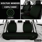 Skoda Forman 1988–1995 Uyumlu 7 Parça Kapitone Araba Koltuk Minderi Deri Siyah Yeşil - Kaymaz | Trobus - Siyah - Yeşil